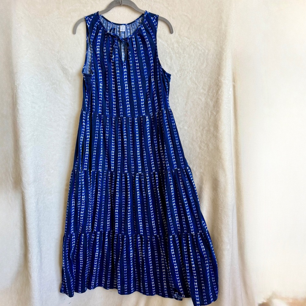 Old Navy Womens Blue Shibori Print Tiered Maxi Dress Sleeveless Size M Tall